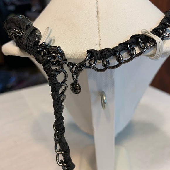 J Crew Black Fabric and Green Rhinestone Necklace - Picture 9 of 11